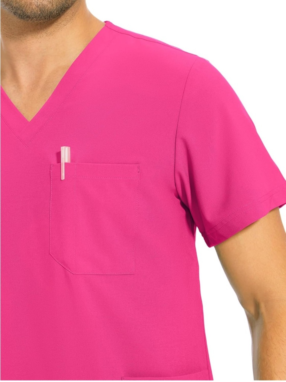 COZYFIT V-Neck Scrub Top &Jogger Pant W/8 Pockets, Anti Wrinkle, M-Tall Hot Pink - Picture 3 of 12
